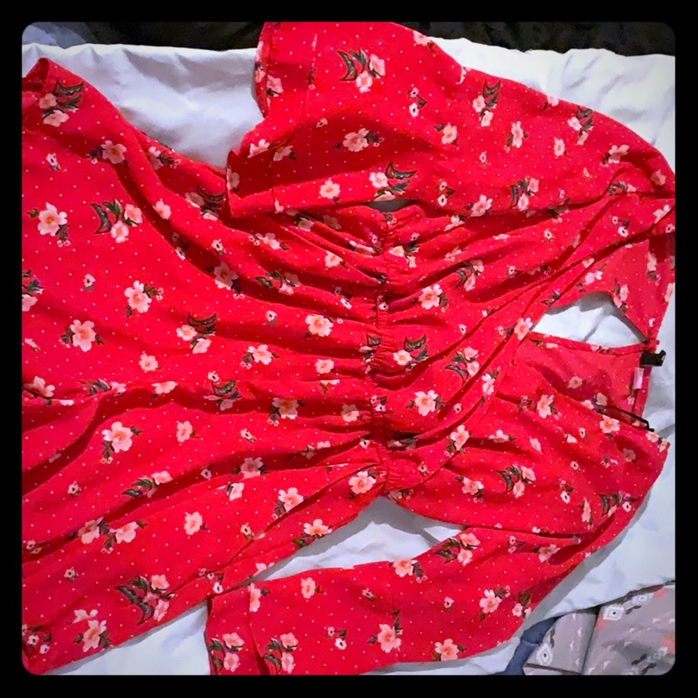 Red with flowers romper